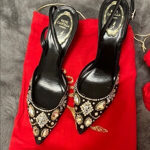 Rene Caovilla Black Embellished Heels